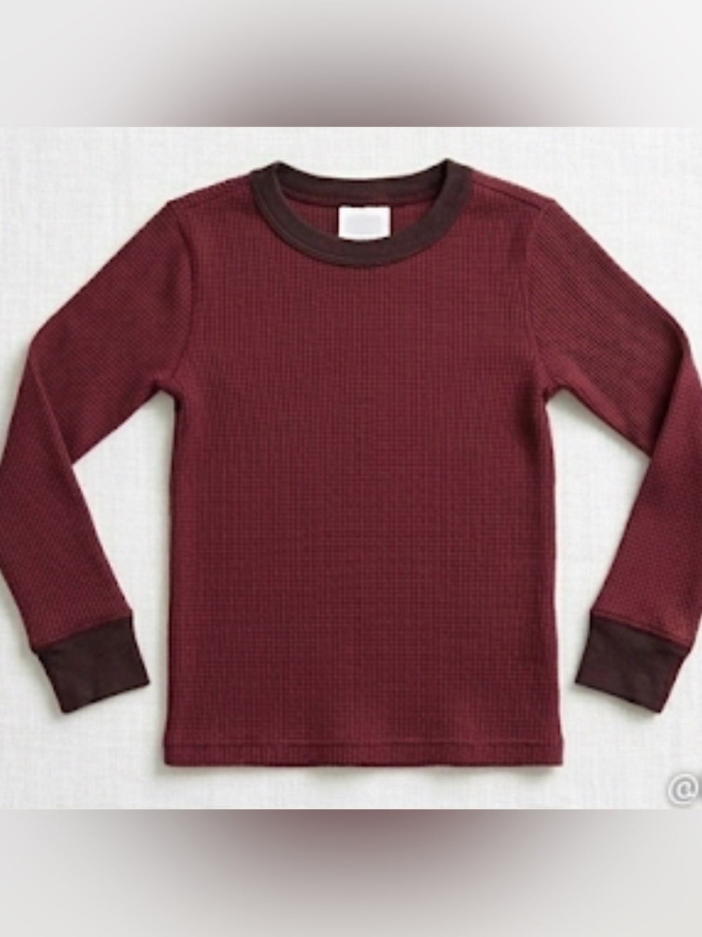 Fruit of the Loom Kids Burgundy Long Sleeve Waffle Tee with Dark Trim
